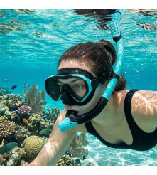 Set Snorkeling Masca Panoramica si Tub Dry N albastru Negru 15 Ani Plus