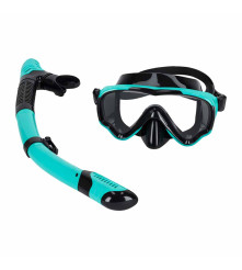 Set Snorkeling Masca Panoramica si Tub Dry N albastru Negru 15 Ani Plus