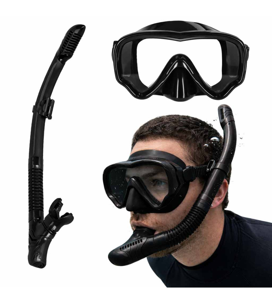 Set Snorkeling Masca si Tub Negru pentru Scufundari Recreative