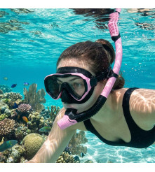 Set Snorkeling Masca si Tub Roz Negru cu Sticla Temperata