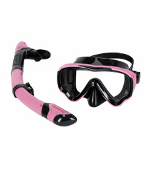 Set Snorkeling Masca si Tub Roz Negru cu Sticla Temperata