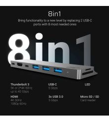 Adaptor Hub Connect60 8in1 MacBook USB C Thunderbolt HDMI Gri
