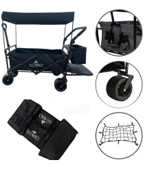 Carucior Pliabil pentru Plaja si Camping LUARO XL 120L cu Copertina Negru