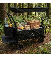 Carucior Pliabil pentru Plaja si Camping LUARO XL 120L cu Copertina Negru