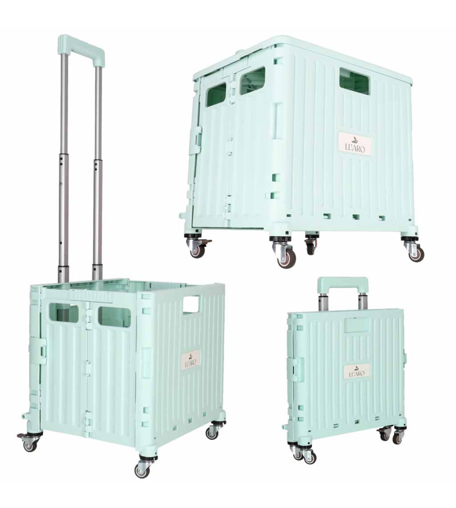 Carucior Cumparaturi Pliabil LUARO Verde 65L cu 4 Roti 360 si Maner Telescopic