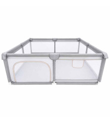 Tarc Pliabil Copii 150x200 cm Gri cu Plasa Respirabila Cadru Metalic