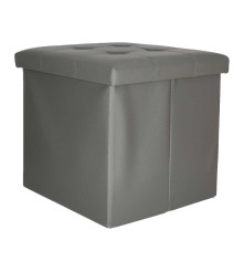 Taburet Pliabil Gri cu Spatiu de Depozitare 39L Piele Ecologica 38x38x36 cm