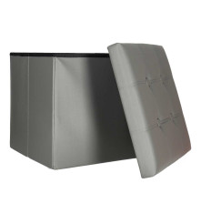 Taburet Pliabil Gri cu Spatiu de Depozitare 39L Piele Ecologica 38x38x36 cm