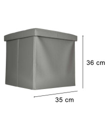 Taburet Pliabil Gri cu Spatiu de Depozitare 39L Piele Ecologica 38x38x36 cm