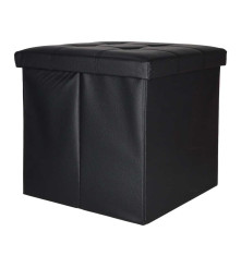 Taburet Pliabil Negru cu Spatiu de Depozitare 39L Piele Ecologica 38x38x36 cm
