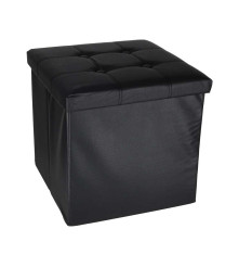 Taburet Pliabil Negru cu Spatiu de Depozitare 39L Piele Ecologica 38x38x36 cm