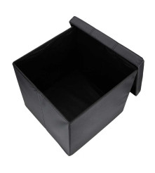 Taburet Pliabil Negru cu Spatiu de Depozitare 39L Piele Ecologica 38x38x36 cm
