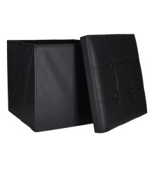 Taburet Pliabil Negru cu Spatiu de Depozitare 39L Piele Ecologica 38x38x36 cm