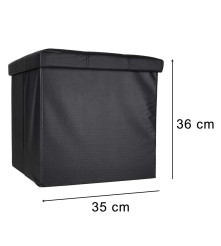 Taburet Pliabil Negru cu Spatiu de Depozitare 39L Piele Ecologica 38x38x36 cm