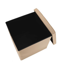 Taburet Pliabil Bej cu Spatiu de Depozitare 39L Piele Ecologica 38x38x36 cm