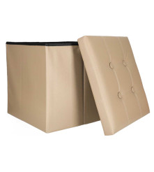 Taburet Pliabil Bej cu Spatiu de Depozitare 39L Piele Ecologica 38x38x36 cm