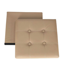 Taburet Pliabil Bej cu Spatiu de Depozitare 39L Piele Ecologica 38x38x36 cm