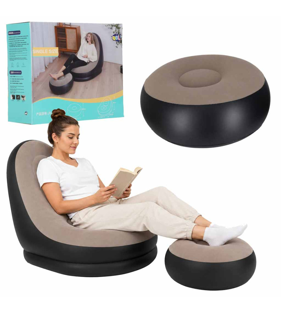 Fotoliu Gonflabil 2in1 cu Taburet Inclus 116x98x83 cm Sezlong de Relaxare Maro-Negru