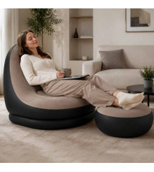 Fotoliu Gonflabil 2in1 cu Taburet Inclus 116x98x83 cm Sezlong de Relaxare Maro-Negru