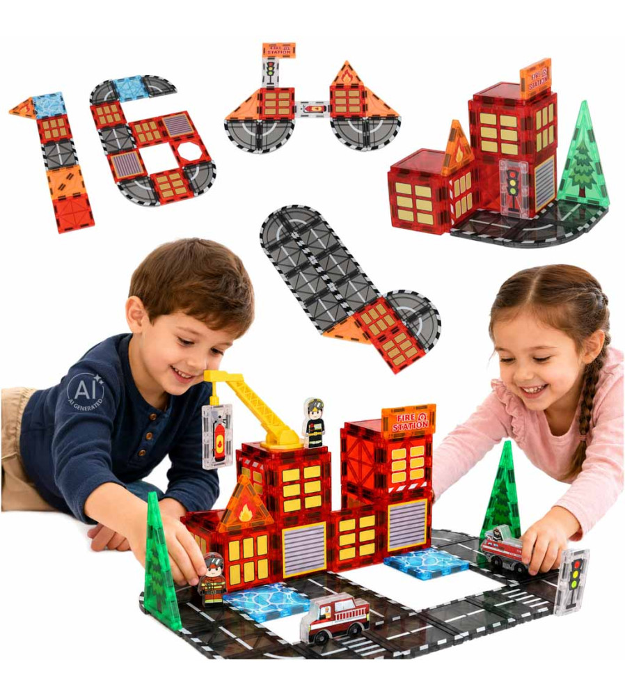 Blocuri Magnetice 3D Pompieri 48 Piese Joc Constructie STEM pentru Copii