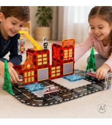 Blocuri Magnetice 3D Pompieri 48 Piese Joc Constructie STEM pentru Copii