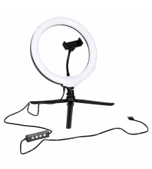 Lampa Circulara LED RGB 26 cm cu Stativ si Suport Telefon pentru Selfie Video Live