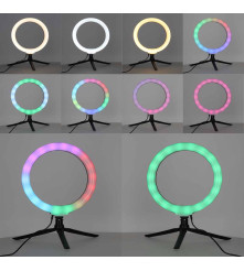 Lampa Circulara LED RGB 26 cm cu Stativ si Suport Telefon pentru Selfie Video Live