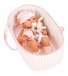 Papusa Bebelus 38 cm cu Marsupiu Iepuras Suzeta si Accesorii Roz