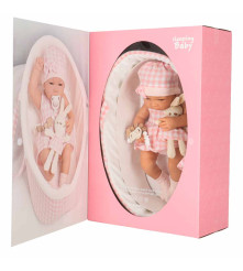 Papusa Bebelus 38 cm cu Marsupiu Iepuras Suzeta si Accesorii Roz