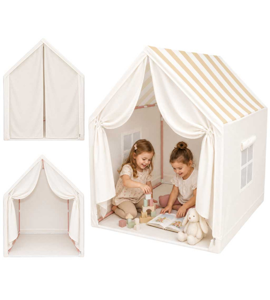 Cort de Joaca pentru Copii 128x120x105 cm Pliabil Maro/Crem cu Dungi