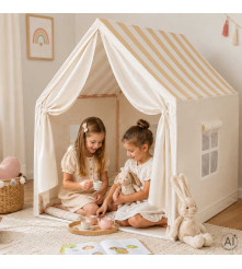 Cort de Joaca pentru Copii 128x120x105 cm Pliabil Maro/Crem cu Dungi