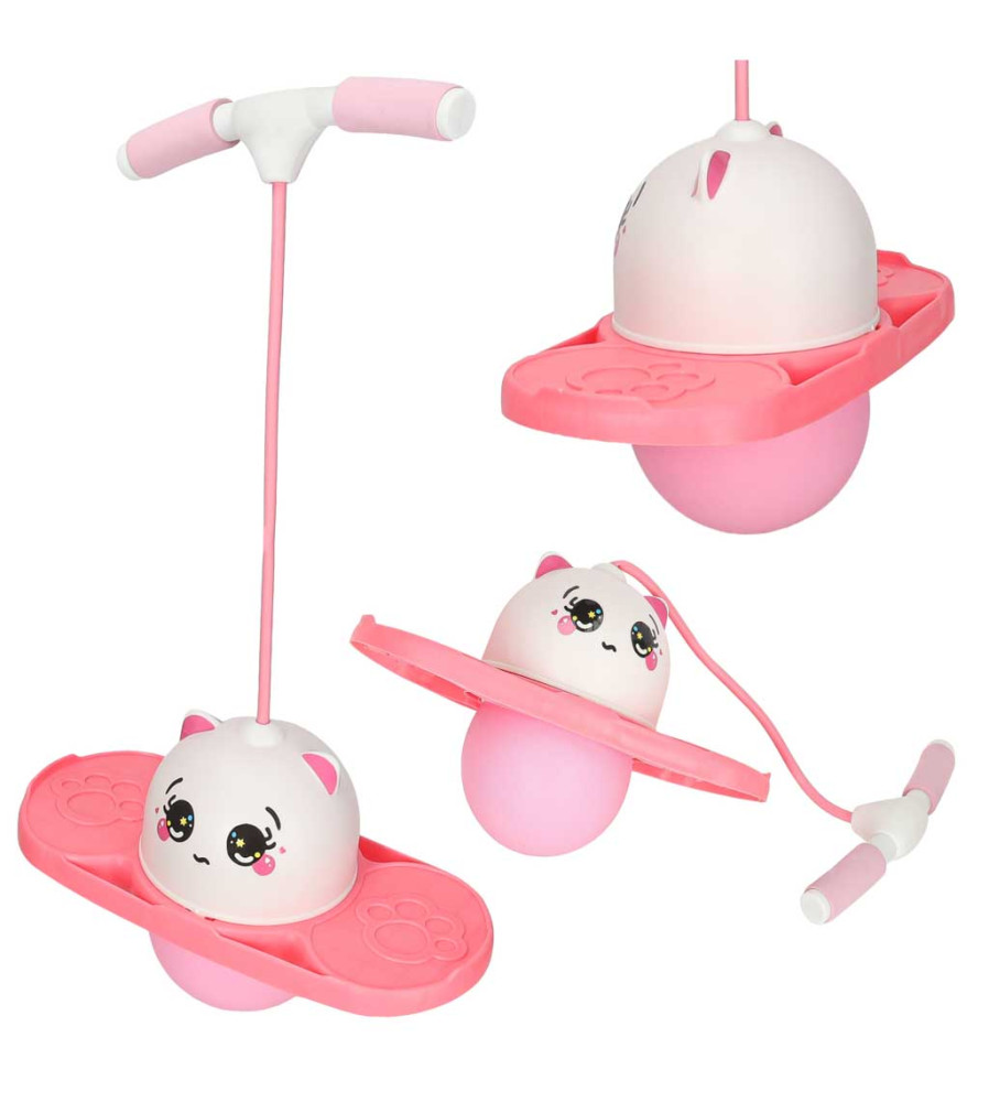 Pogo Jumper Copii cu Maner Detasabil pentru Echilibru si Coordonare Roz-Alb