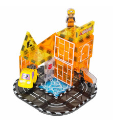 Blocuri Magnetice 3D Utilaje Constructii 92 Piese Portocaliu Set STEM Copii
