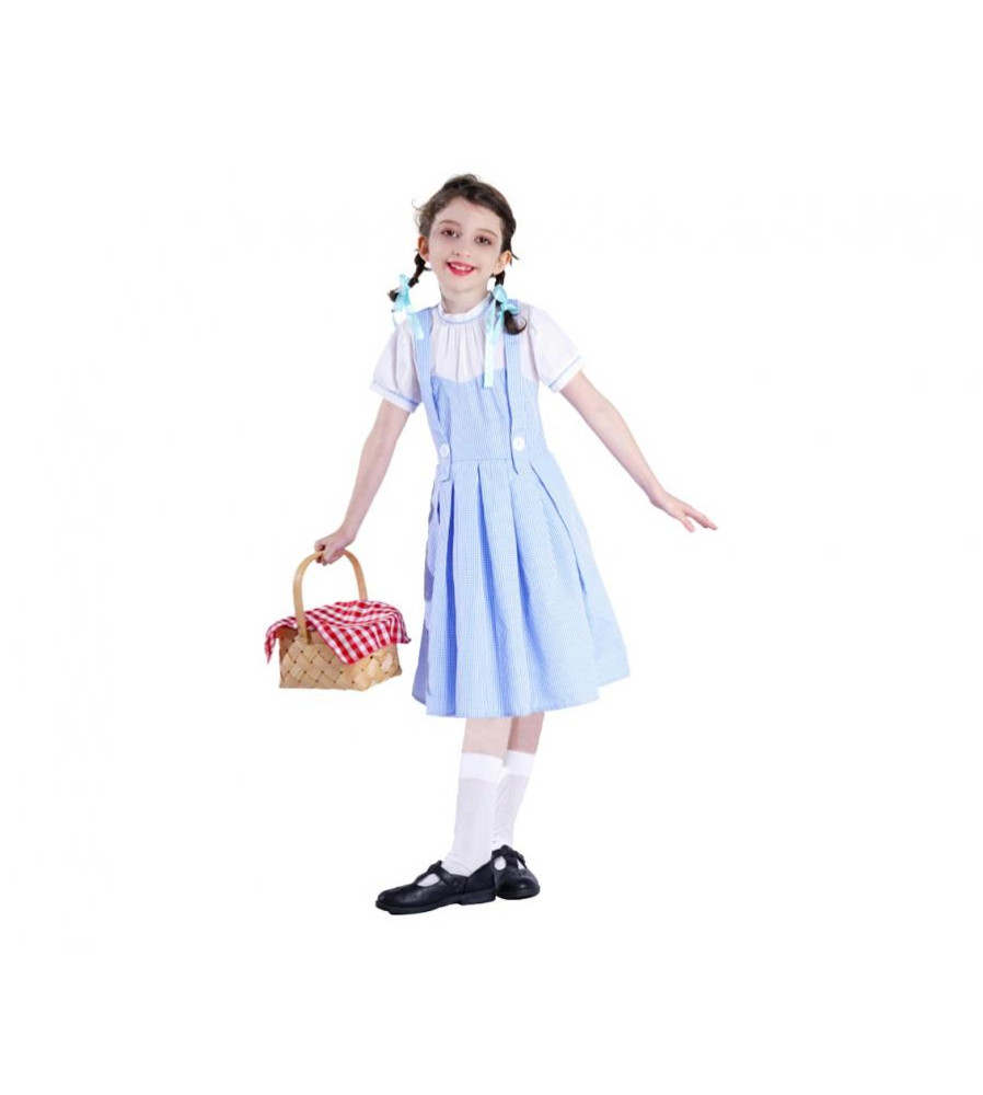 Costum carnaval Rochie albastra cu Fundite, marime 130/140 cm (9-10 ani)