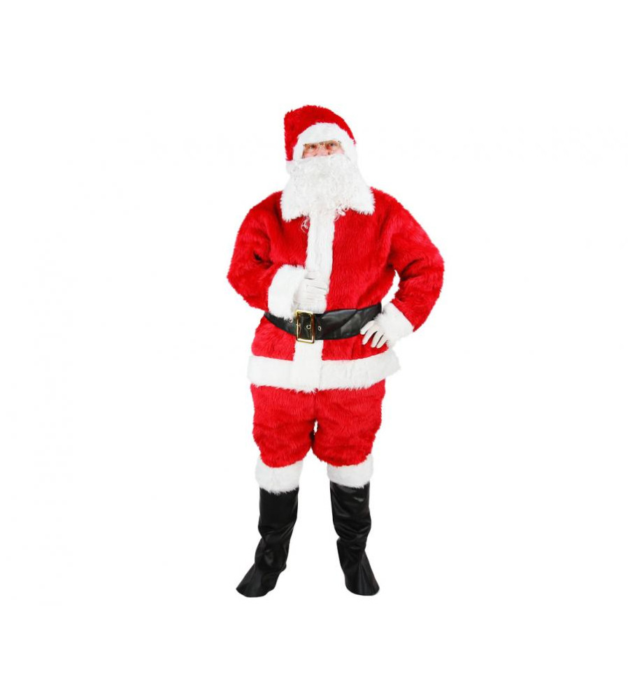 Costum Mos Craciun Set Complet cu Caciula Barba Curea si Accesorii, Marime Universala