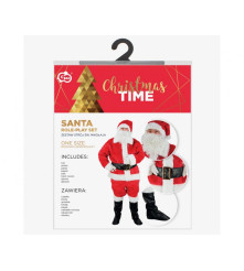 Costum Mos Craciun Set Complet cu Caciula Barba Curea si Accesorii, Marime Universala