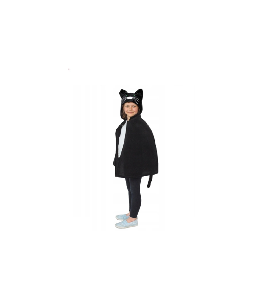 Mantie Pisica Neagra cu Gluga pentru Copii, 63/71 cm Marime Universala
