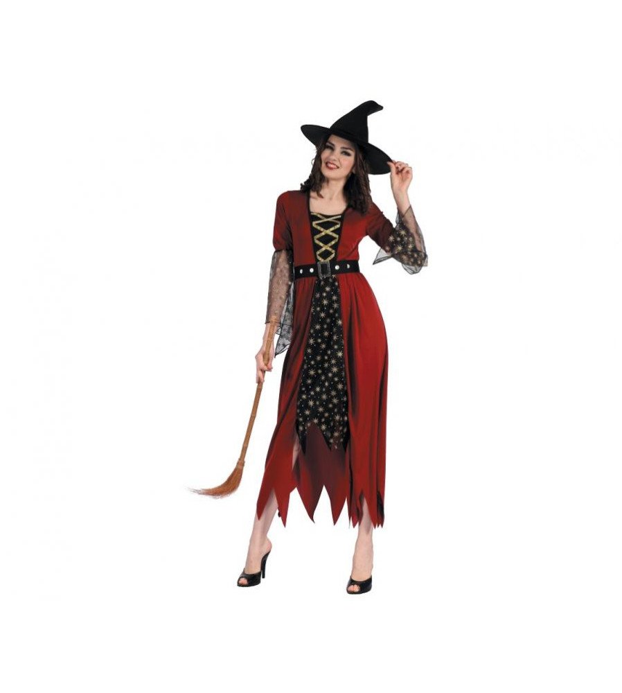 Costum Vrajitoare Rosie pentru Adulti, Rochie Palaria si Curea, Marimea S