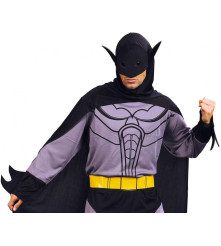 Costum Bat Man Adult, Pelerina cu Gluga si Masca, Salopeta si Curea, Marimea 56