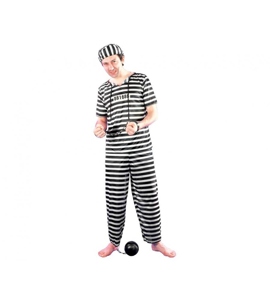 Costum Prizonier pentru Adulti cu Bluza, Pantaloni si Sapca Marime Universala