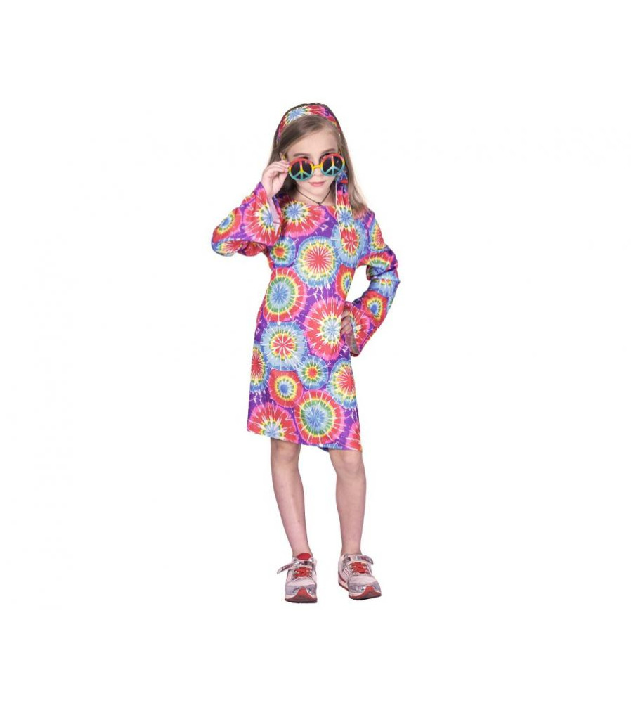 Costum Hippie pentru Fete Rochie si Bentita, Marime 130/140 cm (9-10 ani)