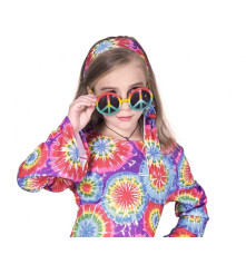 Costum Hippie pentru Fete cu Rochie si Bentita, Marime 110/120 cm (5-6 ani)