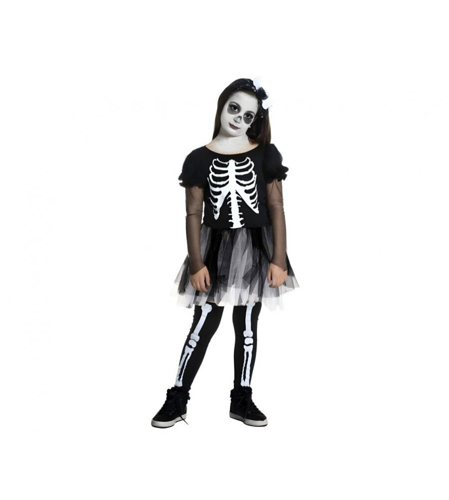 Costum Scelet colorat pentru Fete, Marime 110/120 cm (5-6 ani)