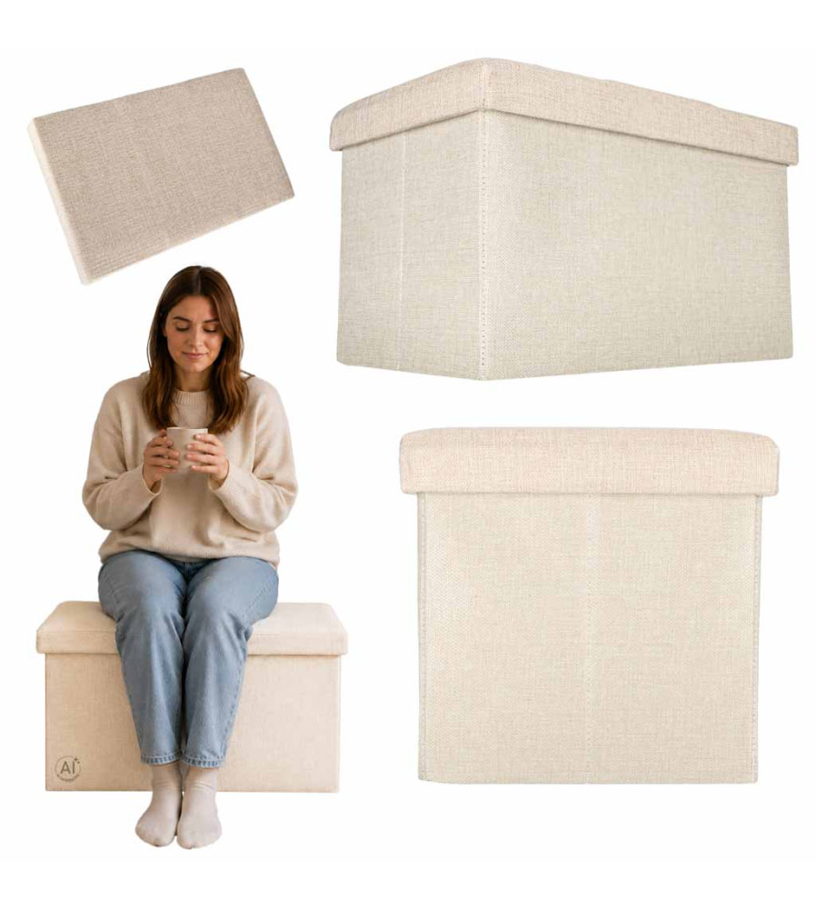 Taburet Pliabil cu Spatiu Depozitare, Bej 49x31x29 cm