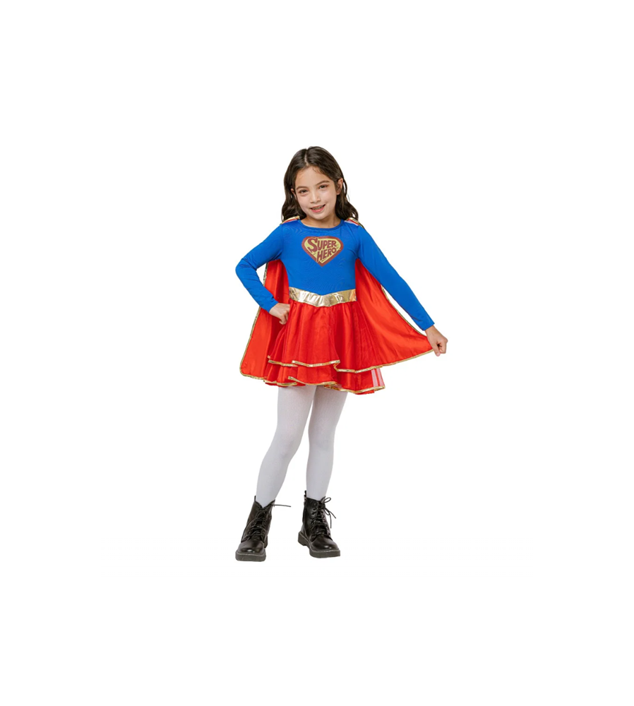 Costum carnaval Super Hero Girl pentru Copii, marime 130/140 cm (8-10 Ani)