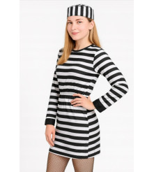 Costum Prison Lady pentru Adulti cu Rochie si Palarie, Marime Universala