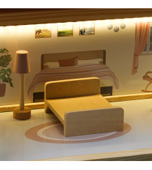 Casuta Papusi din Lemn cu Mobilier si LED 78 cm Roz