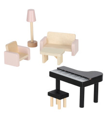 Casuta Papusi din Lemn cu Mobilier si LED 78 cm Roz