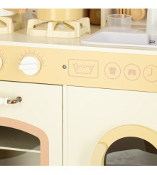 Bucatarie din Lemn pentru Copii cu Robinet, Sunete si Lumini Bej 90 cm