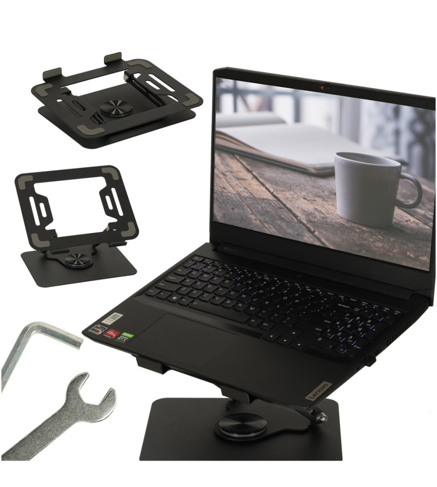 Suport Laptop Metalic Reglabil 360 Grade Negru Ergonomic